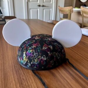 Authentic Light Up Mickey Mouse Ears Rainbow Print on Black Disney